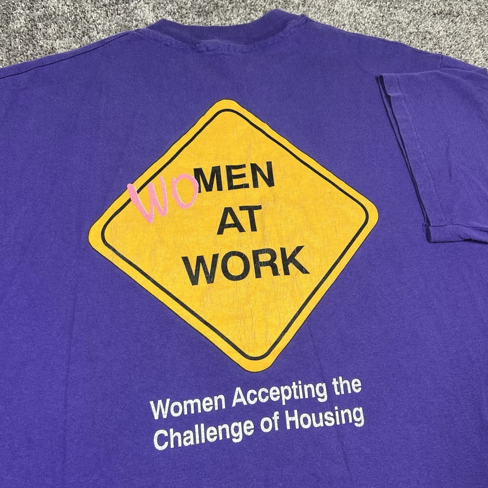 Vintage 80s 90s Habitat for Humanity Art T-Shirt Women At Work Feminism Activism